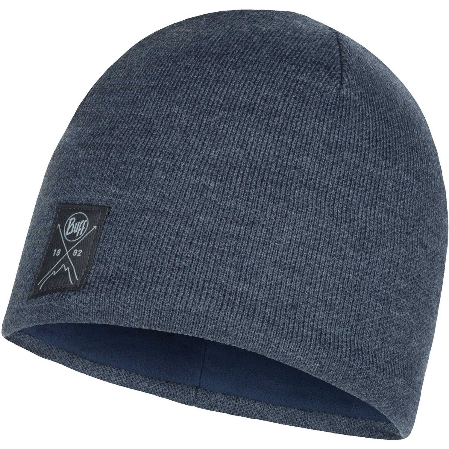 Buff Solid Knitted & Polar Hat - Navy