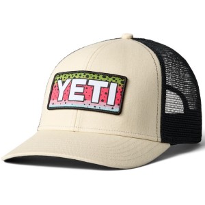 Yeti Rainbow Trout Logo Badge Trucker Hat - Cream